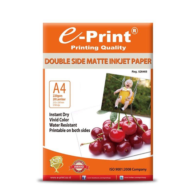 

Kertas e-Print Double Side Matte Inkjet Paper A4 220 gsm Ekonomis