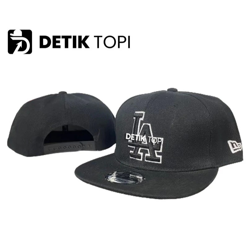 Topi Snapback LA Los Angeles Black List White Hitam Putih Logo Bordir Cap