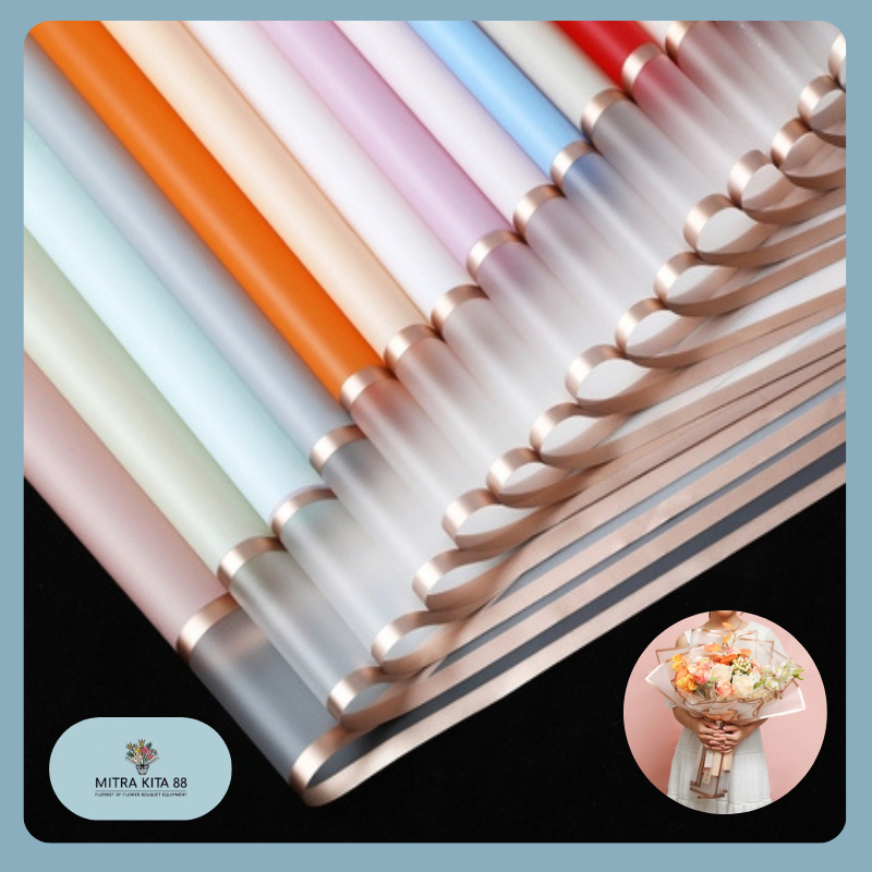 

Flower Wrapping Paper Transparent Gold Frame Double List Waterproof Cellophane KB085