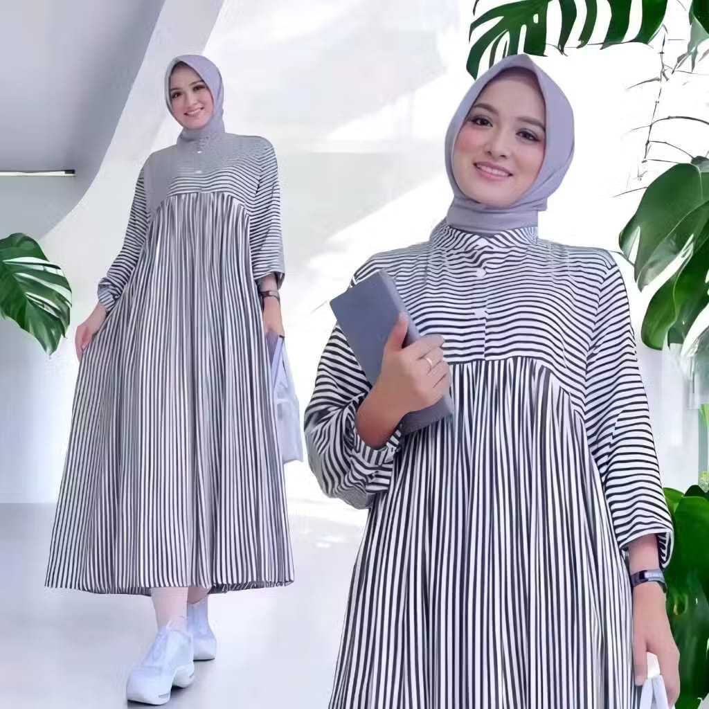 Jawani Midi Dress - Kancing Depan Busui - Bagian Lengan Pakai Karet