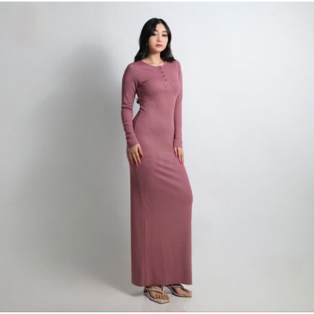 Dress Pressbody Knit RIB Arisha / Dress Kancing Korean Look / Dress Bodycon