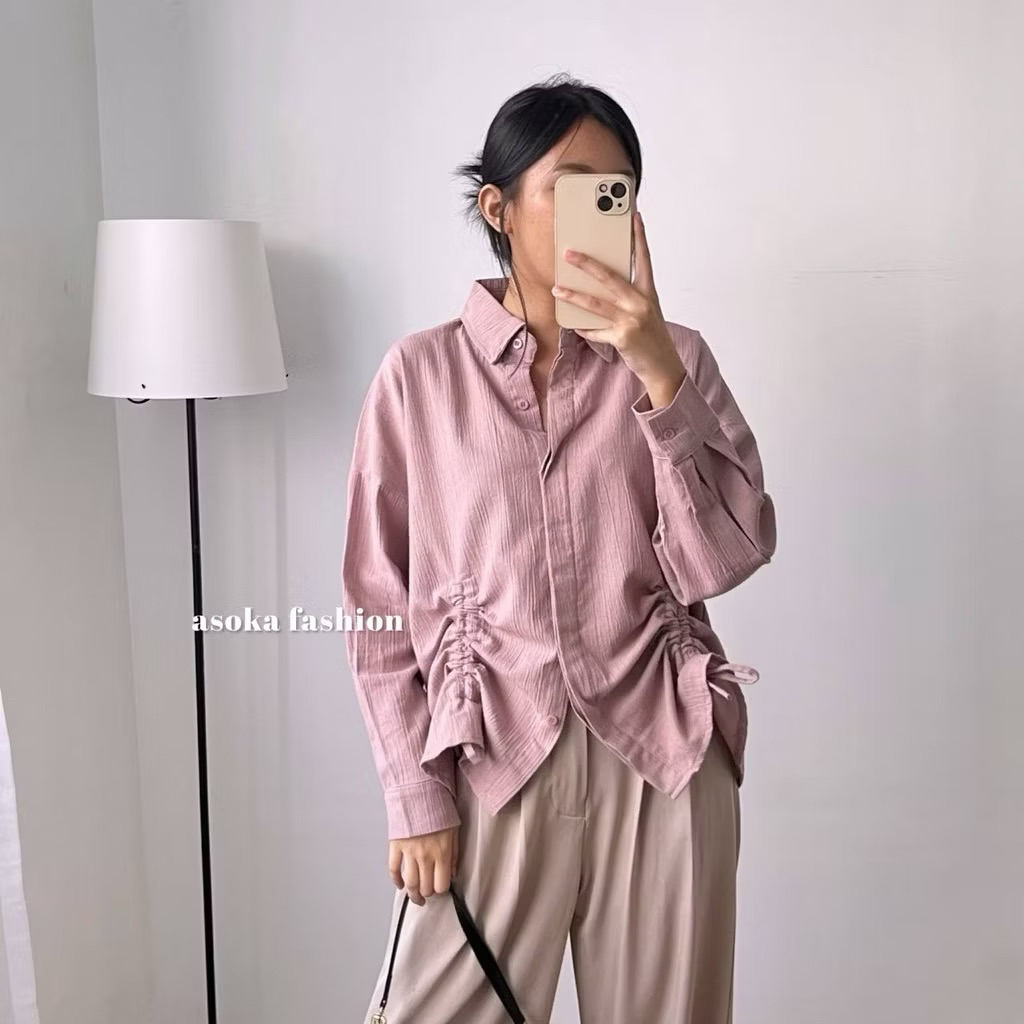 Atasan Kemeja Blouse Linen Crinkle Wanita