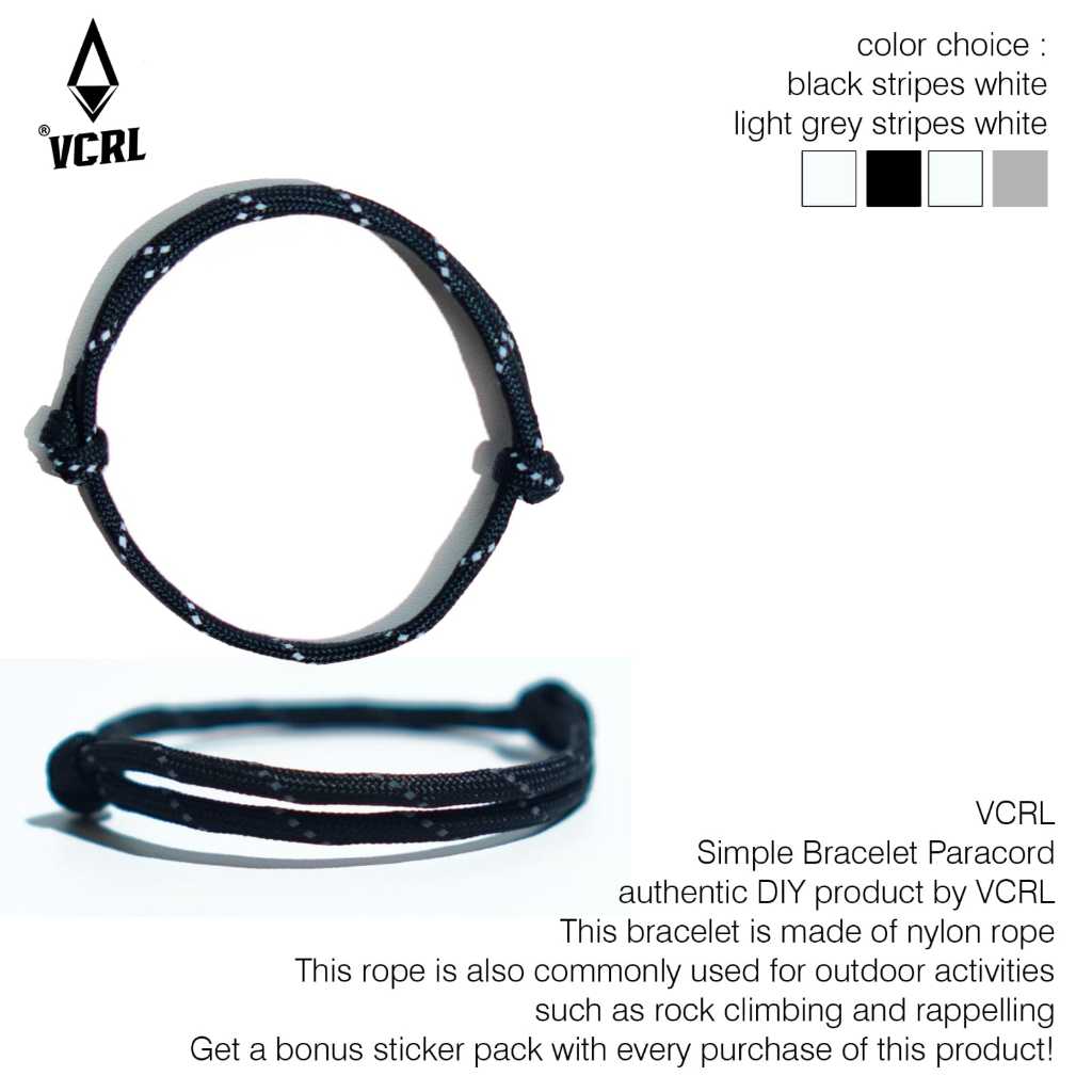 VCRL Gelang Tali Serut Pria Hitam Prusik Aesthetic