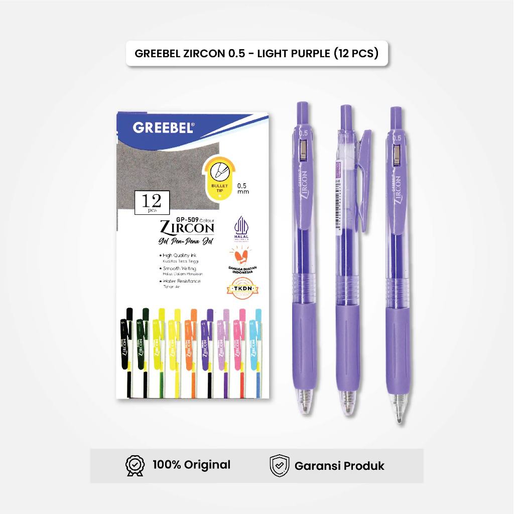 

GREEBEL Gel Pen Pulpen Pena Zircon GP-509 0.5 Light Purple (12PCS/SET) / Pulpen Gel Murah Grosir