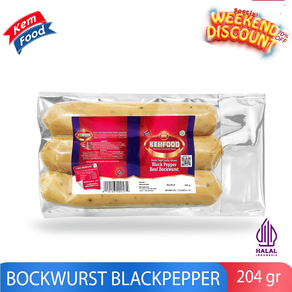 

Kemfood Beef Bockwurst Black Papper - Sosis Sapi Jumbo Rasa Black Papper 204 gr {Promo Wweekend}