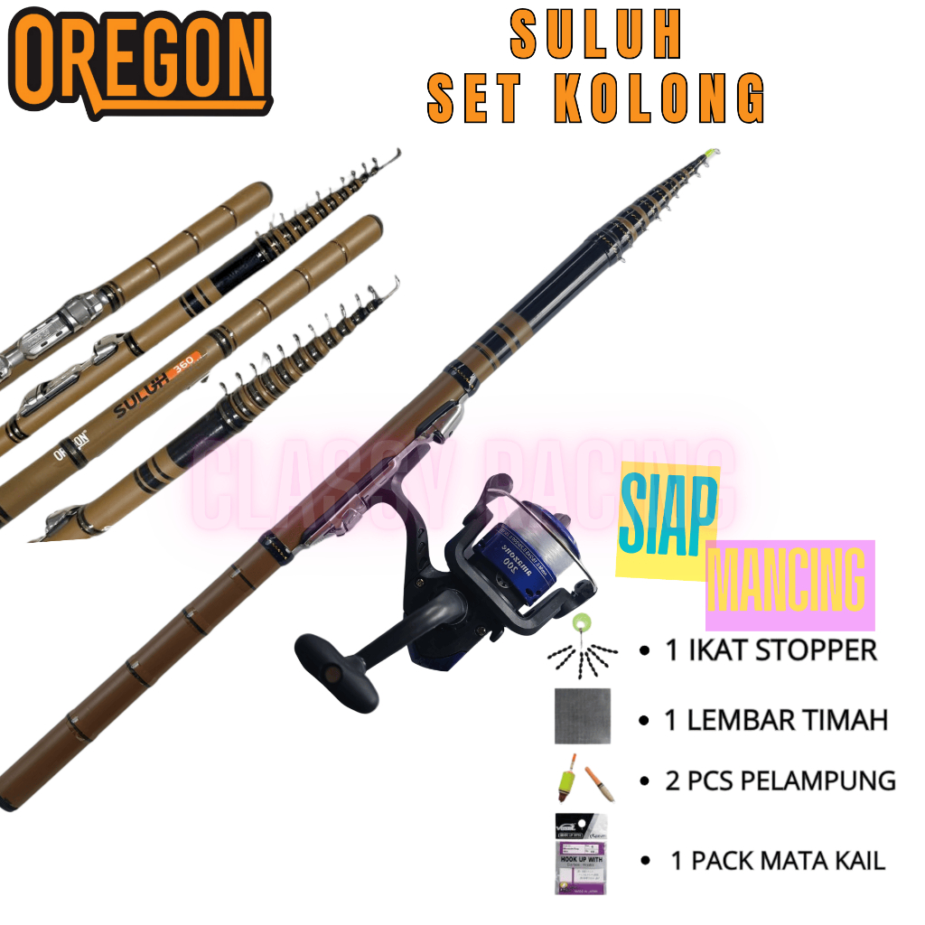 Tegek oregon suluh sudah kolong / kolongan dan reel set Pancing Tegek ruas pendek