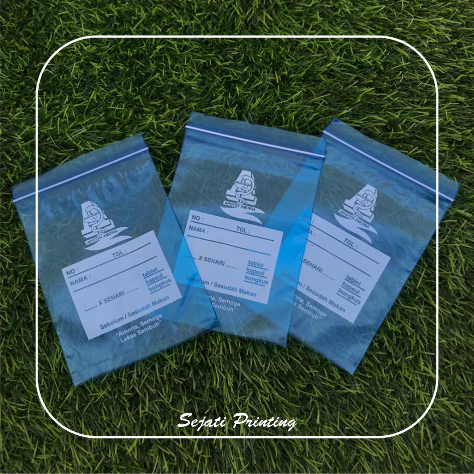 

(Isi 100 pcs) Sablon Plastik Klip Obat 7cm, 8cm, 8,7cm, 10cm, 11cm , FREE DESAIN - SEJATIPRINTING