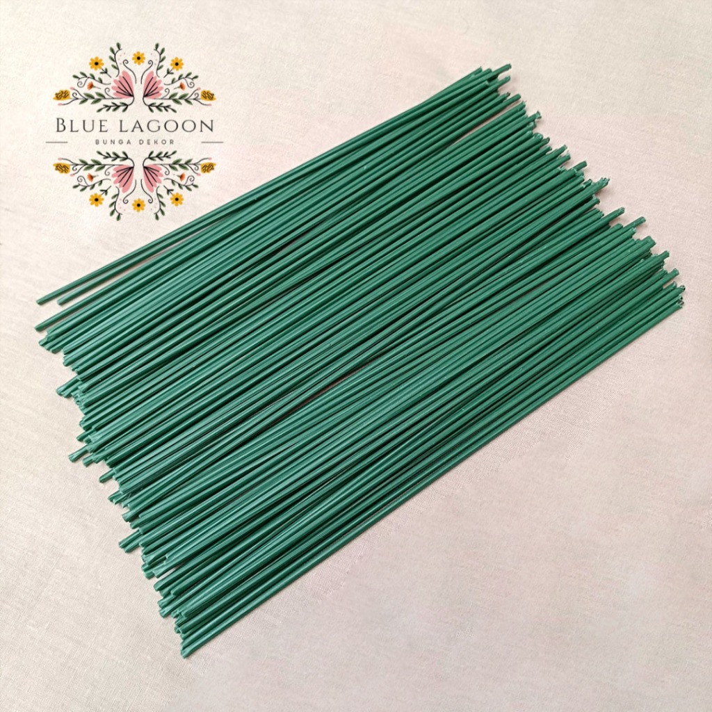 Floral wire Tangkai Bunga Kawat Hijau Panjang 20cm Tangkai Bunga Plastik Dekorasi Wedding