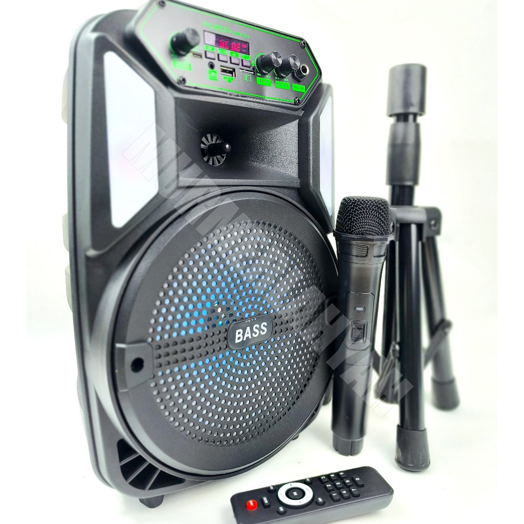 Speaker Bluetooth FLECO F-8606LED KF Portable 8.5 Inch Mic Wireless Stand & Remote Bass Powerfull