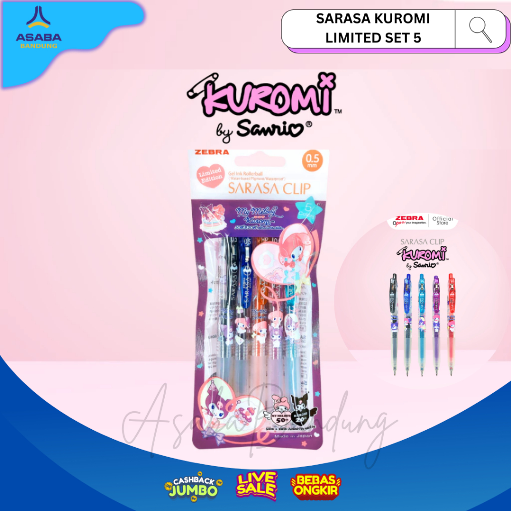 

ZEBRA Sarasa Clip JJ15 Pulpen Pena 0.5mm My Melody Kuromi Sanrio Series Limited Edition Retractable Ballpoint Pen Water Based Alat Tulis