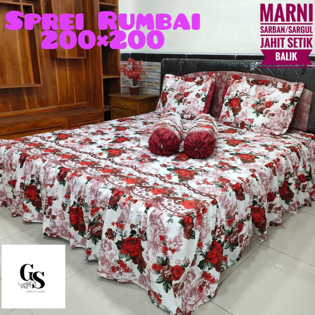 Sprei Rumbai Jumbo 200×200 motif bunga Elegant