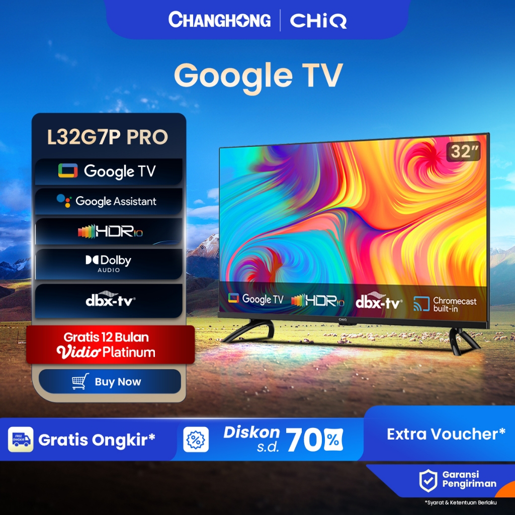 【Google TV】CHiQ 32 inch Smart TV HDR10+DBX Dolby Audio Google Assistant Netflix Youtube Digital TV (