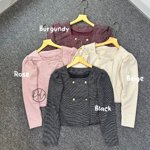 Hot Sale Pola Wear Alya Blazer Franch Korean Tweed Outer Top Wanita Kerah Bulat