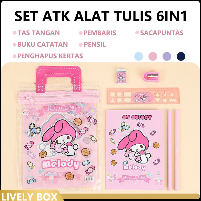 

Hot Product Alat Tulis Set 6 In 1 SET Free Bag Paket Alat Tulis Karakter Pensil Penghapus Penggaris