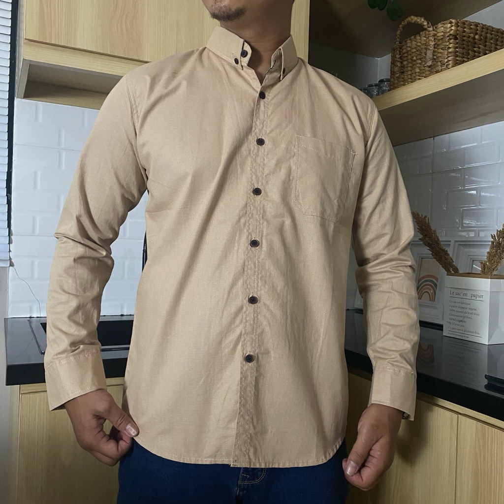 Deran - Kemeja panjang pria coksu/kemeja warna cream lengan panjang pria/kemeja kerja panjang pria t