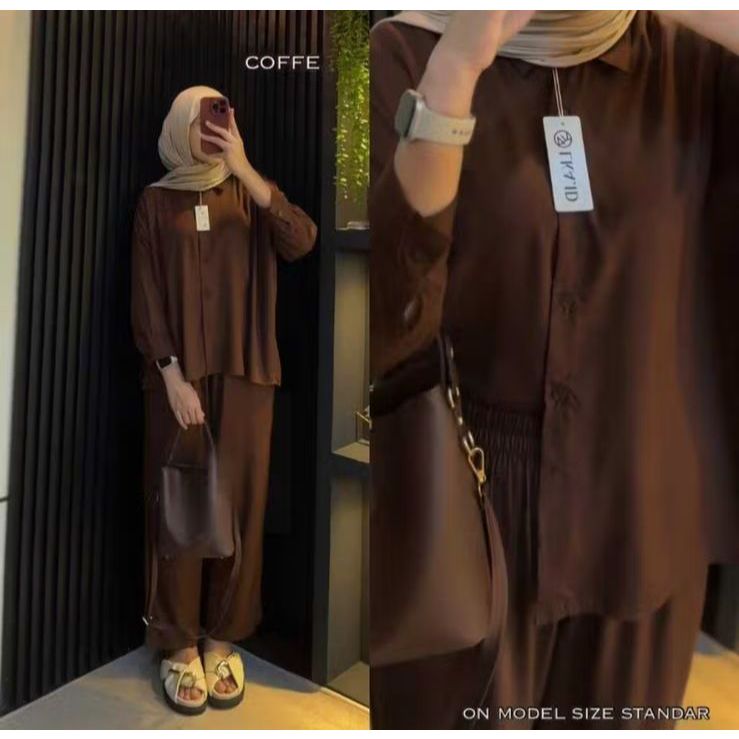 ne Set Polos Oversize Rayon Twill Premium Setelan Kemeja Kulot Wanita Kekinian