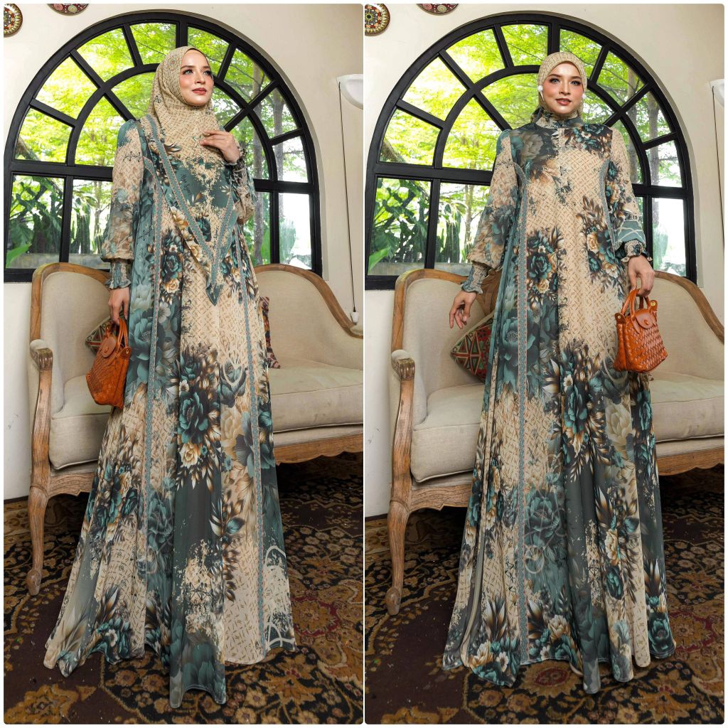 Alya Syari Adha Series | Gamis Set Hijab | Gamis Syari Ceruty Babydoll Premium