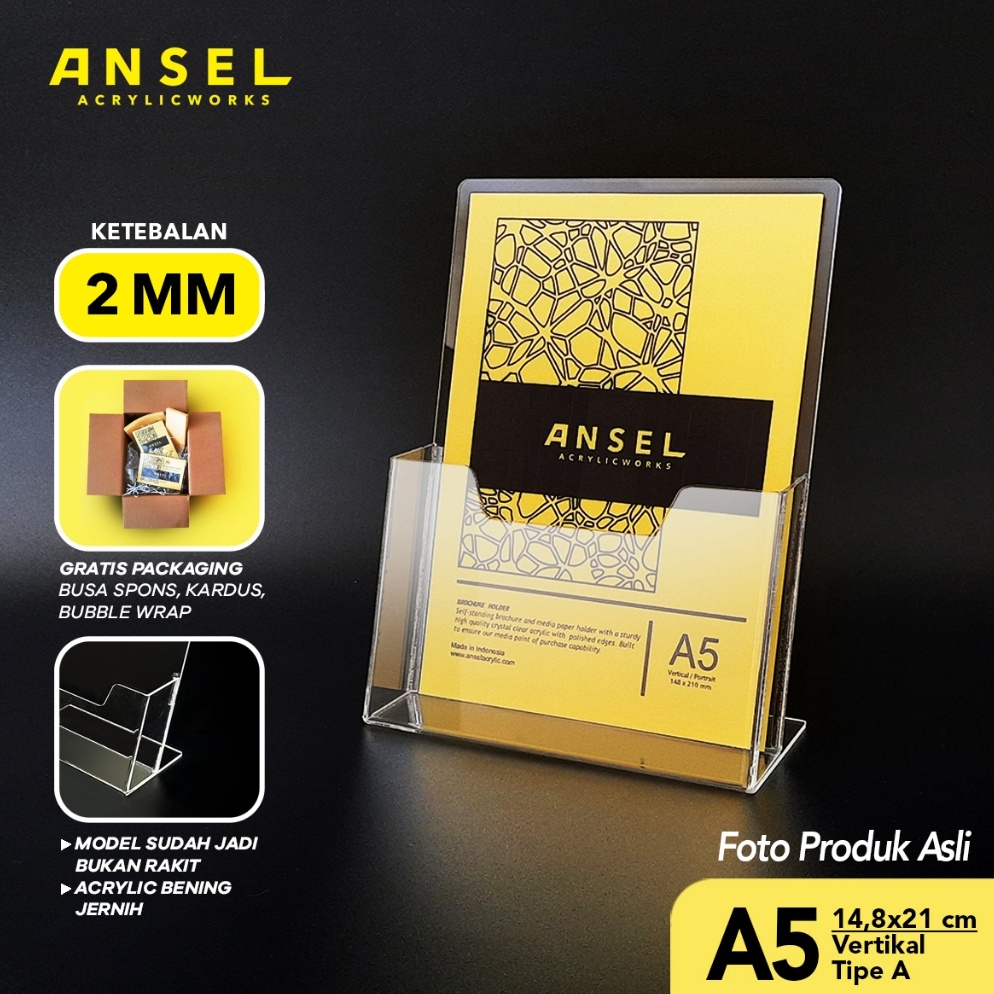 

KODE C66S ANSEL Tempat Brosur Akrilik Acrylic Flyer Stand Holder A5 Tipe A Bening