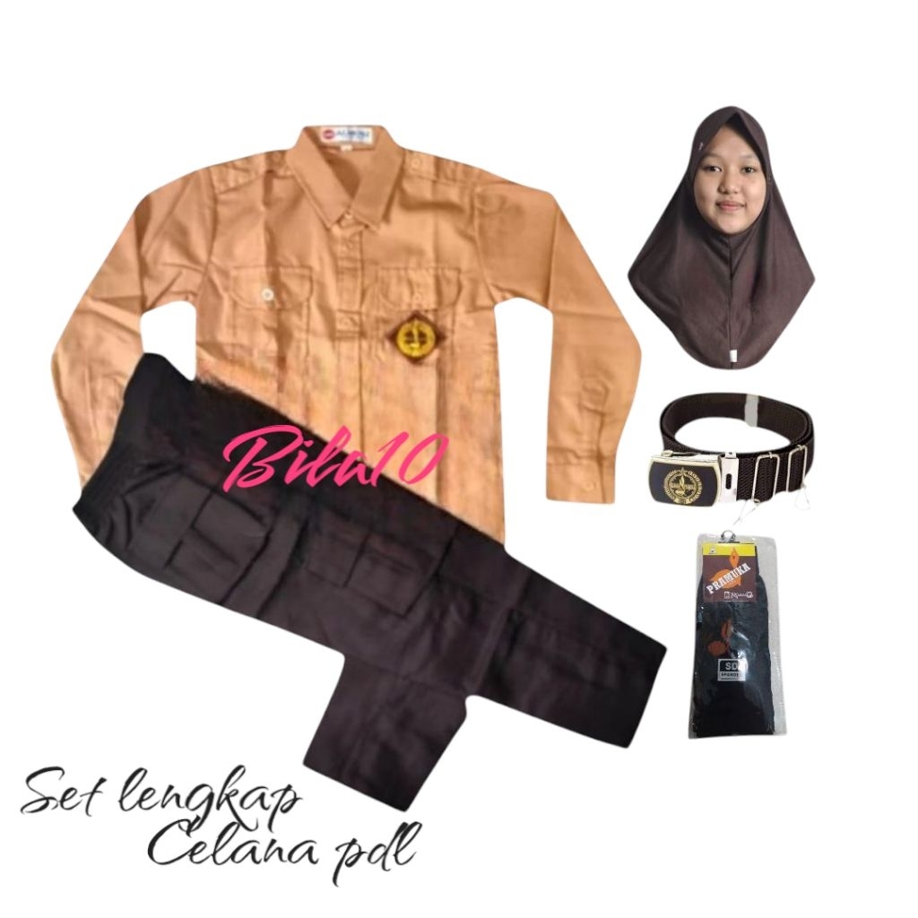 set lengkap baju pramuka pegelangan tangan panjang celana pramuka pdl sd anak perempuan