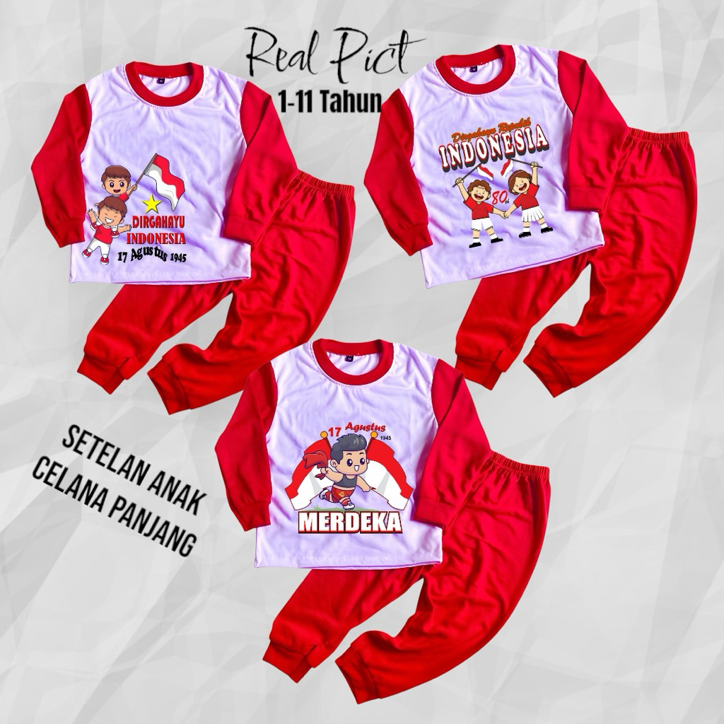 baju anak Manset setelan panjang unisex merah putih untuk anak usia 3-11 tahun