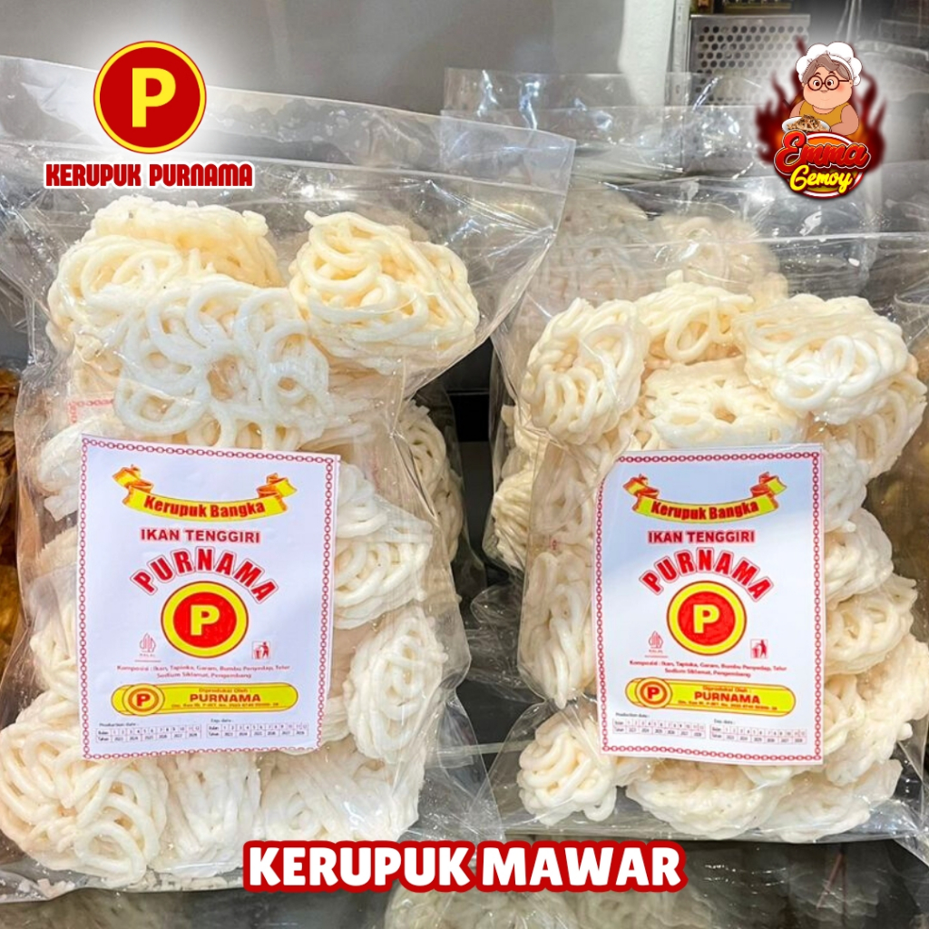 

Kerupuk Bangka Keriting Mawar Ikan Tenggiri Snack Jajanan Emma Gemoy