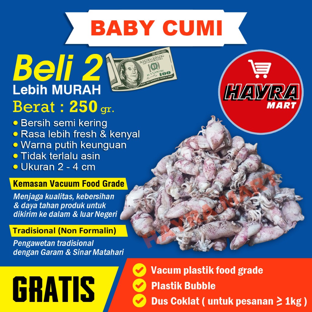 

Baby Cumi Asin Semi Kering Super 250 gram - Untuk Sambal Baby Cumi & Nasi Bakar