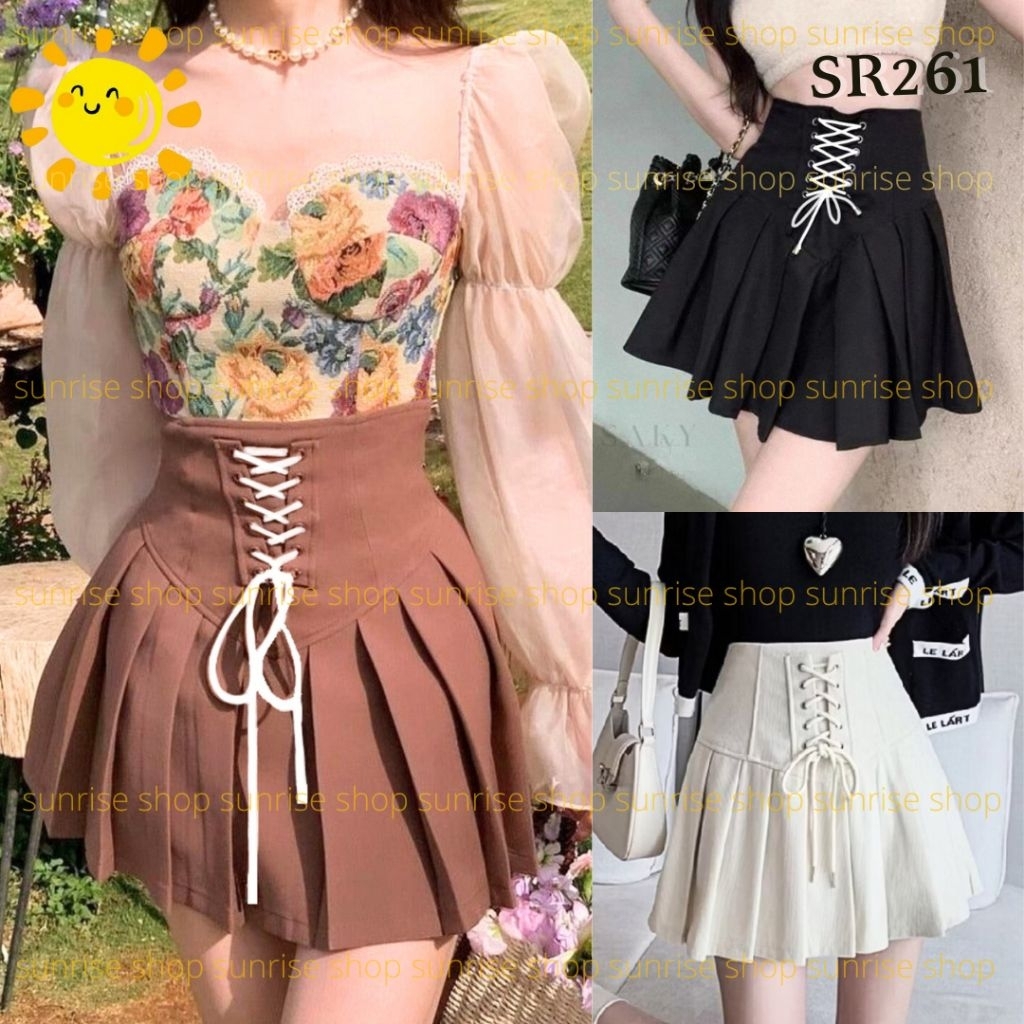 SR261-SINGLE LACE UP PLEATED MINI OMERO JEANS SKIRT PREMIUM
