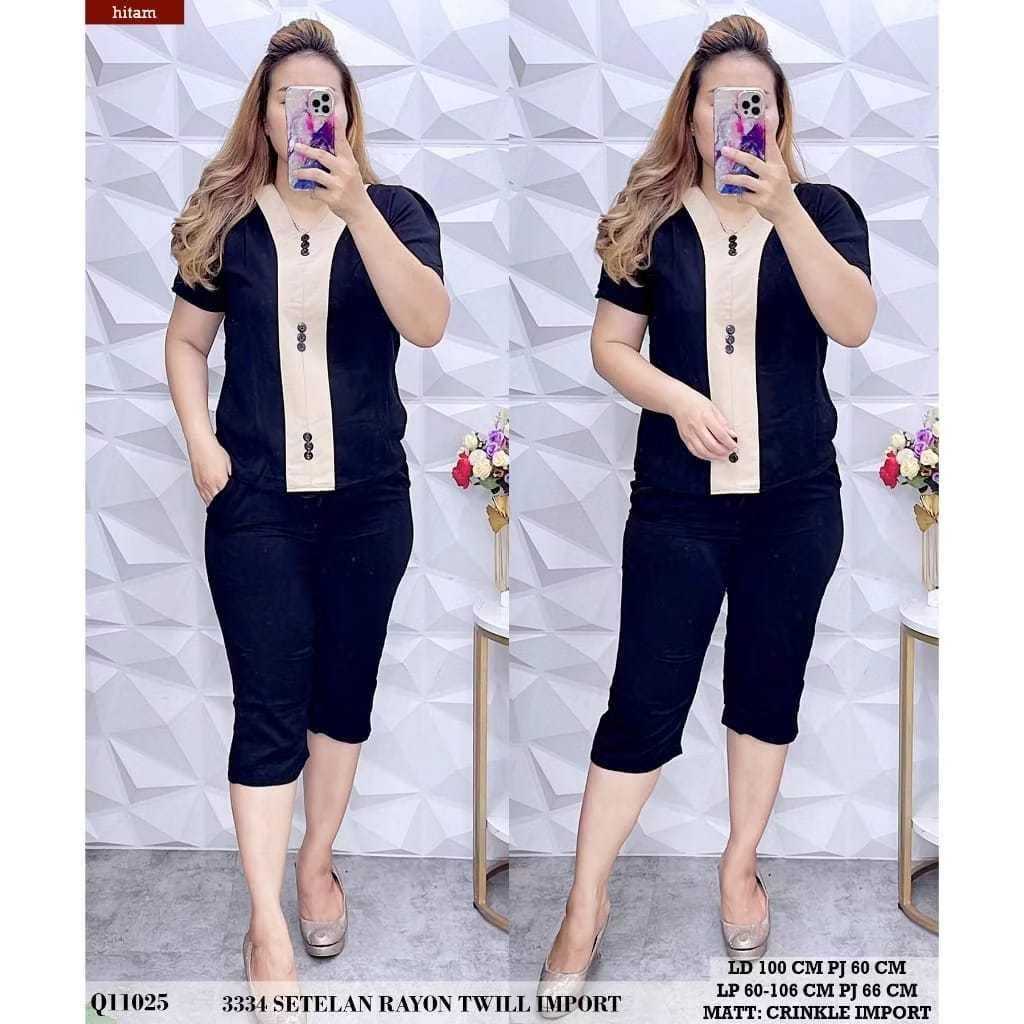 SETELAN WANITA KOMBINASI GARIS / SETELAN WANITA LENGAN PENDEK / ONE SET WANITA KEKINIAN