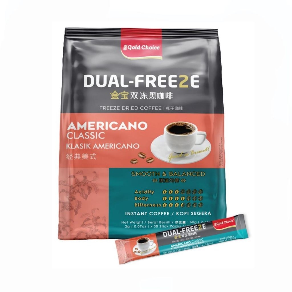 

GOLD CHOICE Dual-Freeze Americano Classic Freeze Dried Black Coffee Malaysia (30 sachet)
