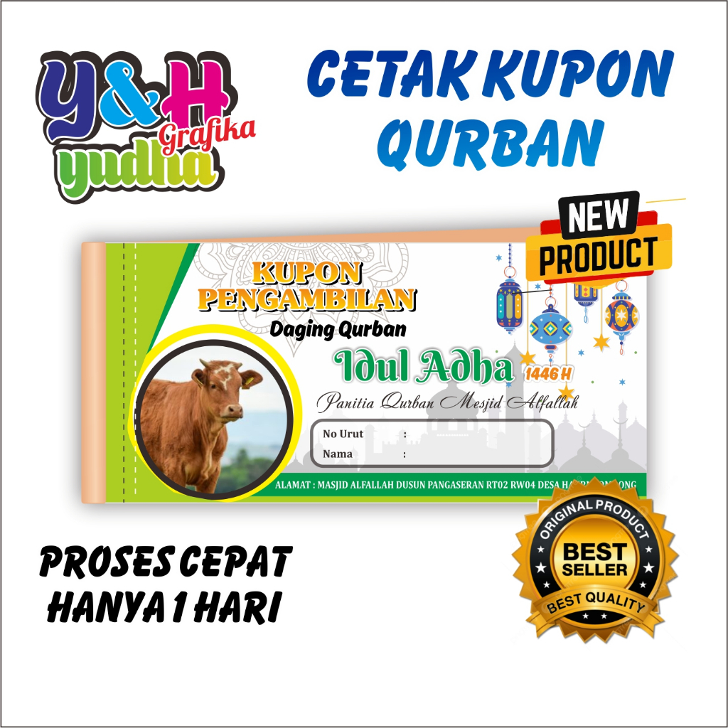 

[CUSTOM] Kupon Kartu Pengambilan Daging Qurban Kurban Idul Adha Y&H Yudha Grafika