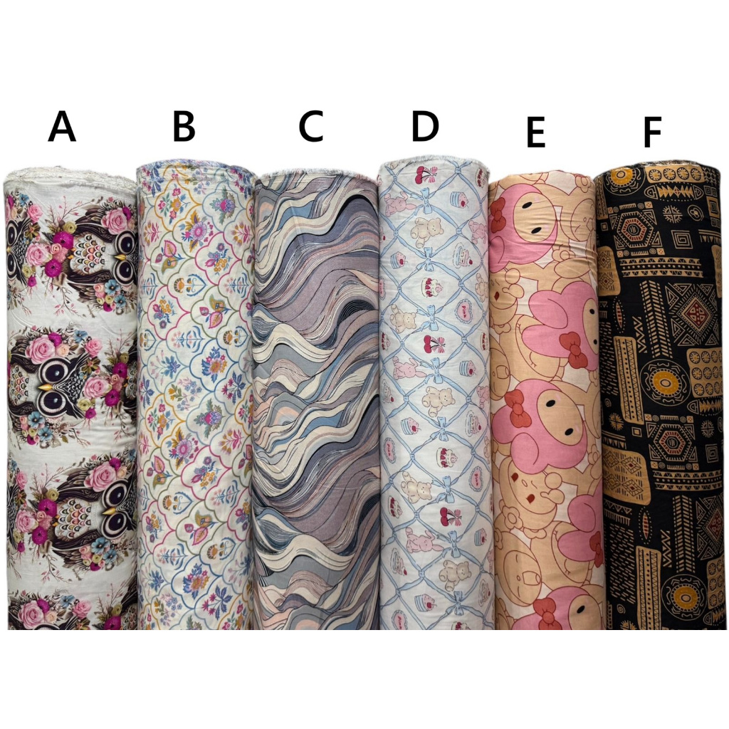 Bahan kain katun rayon viscose premium motif burung hantu motif abstrak motif karakter motif anak te