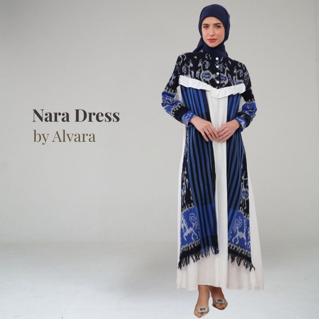 Gamis Pesta Mewah Elegan Dress Baju Kondangan Wanita Kekinian Motif Batik Terbaru Nara ALVARA Jumbo