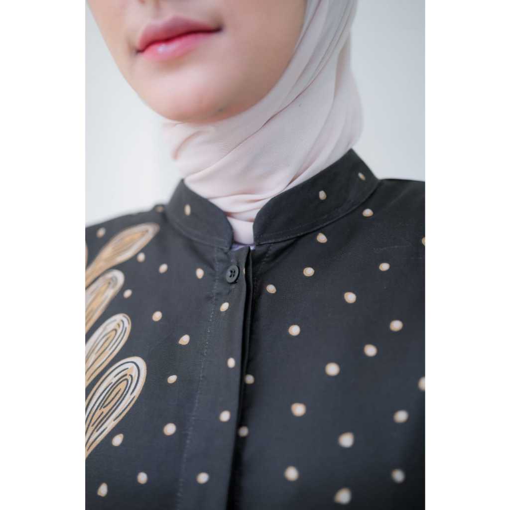 Tahan Lama  Batik Namara Kuning Kunyit - Blouse Seragam Batik Wanita Modern Lengan Panjang Simple