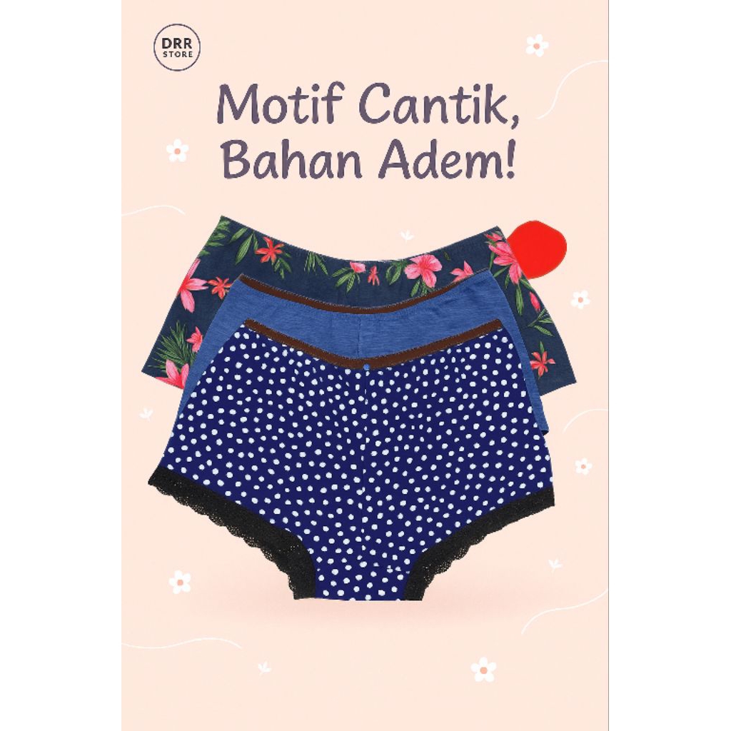 CD Juve Wanita 3PCS | Celana Boxer Motif Kekinian Adem