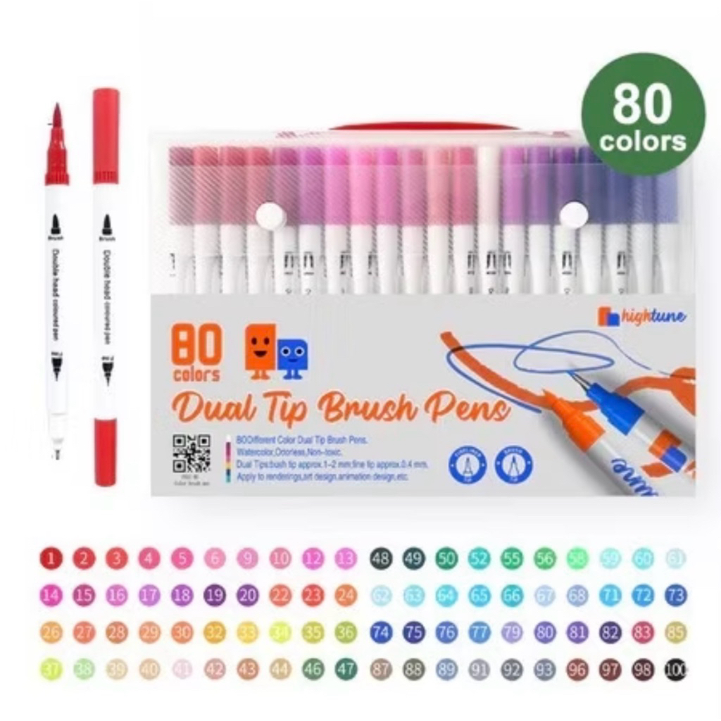 

Higtune Brush Pen 2 in 1 Original 100% isi 80 warna tahan air cepat kering tidak mudah luntur warna cakep - cakep