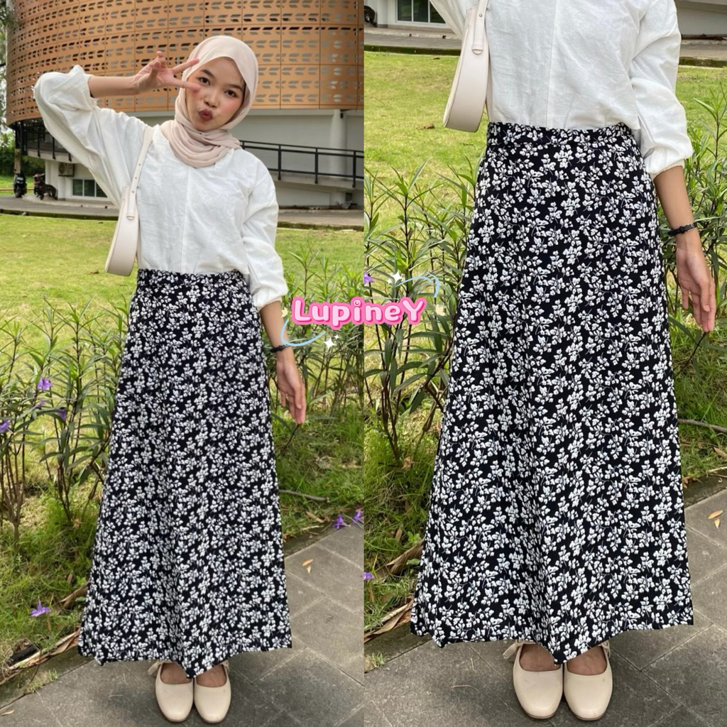 FLORAL SKIRT | KOREAN SKIRT LINE-A | ROK BUNGA WANITA
