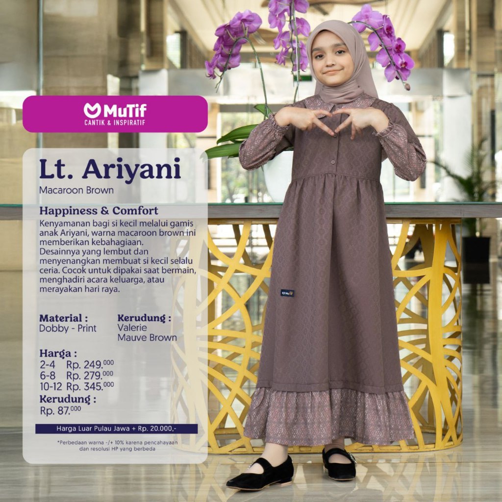 GAMIS ANAK MUTIF ARIYANI / GAMIS ANAK MUTIF PROMO / ARIYANI GAMIS MACARON BROWN / ARIYANI GAMIS ANAK