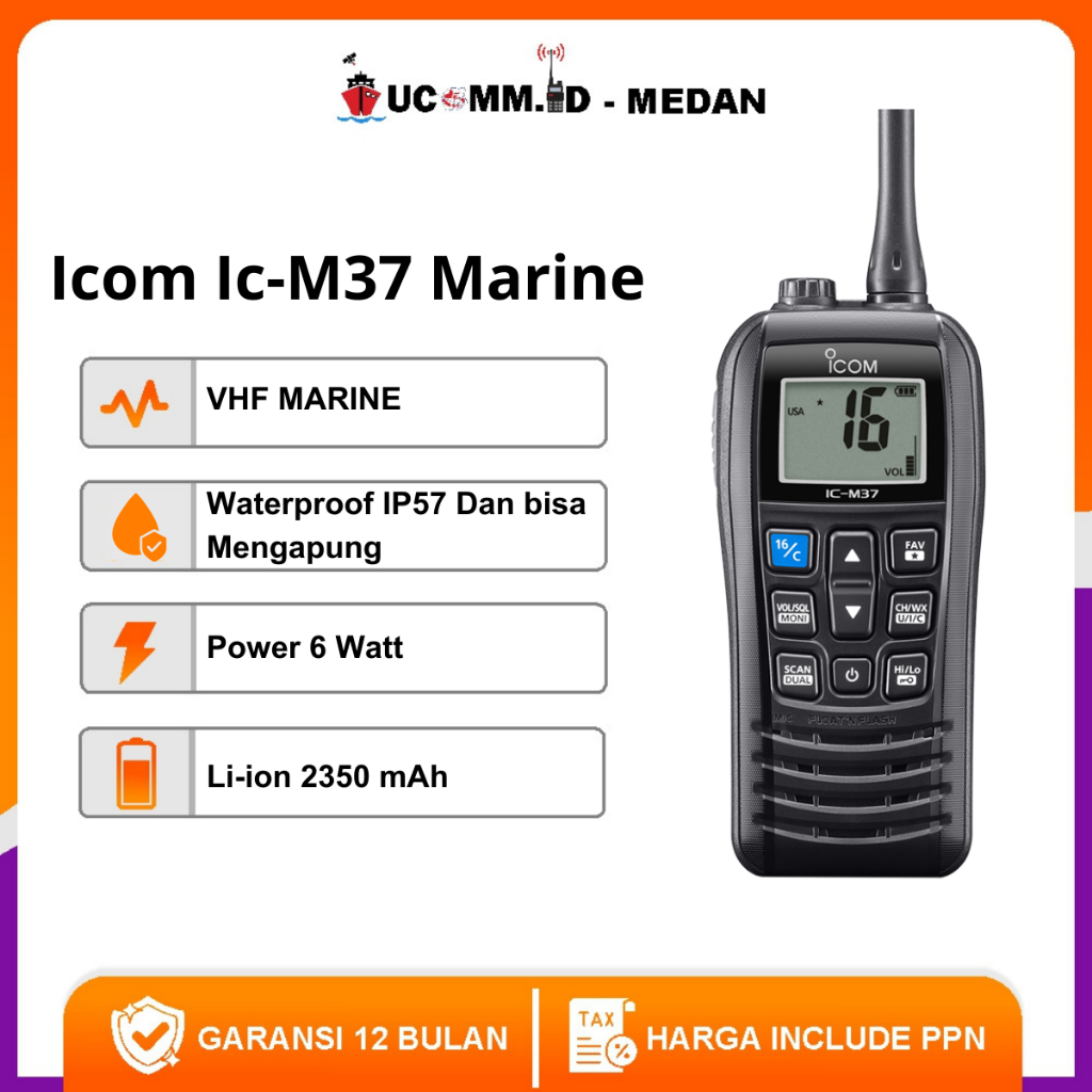 ICOM Ic M37 M 37 VHF Marine HT Icom Marine VHF M-37 m37 HT Laut Original Garansi Resmi