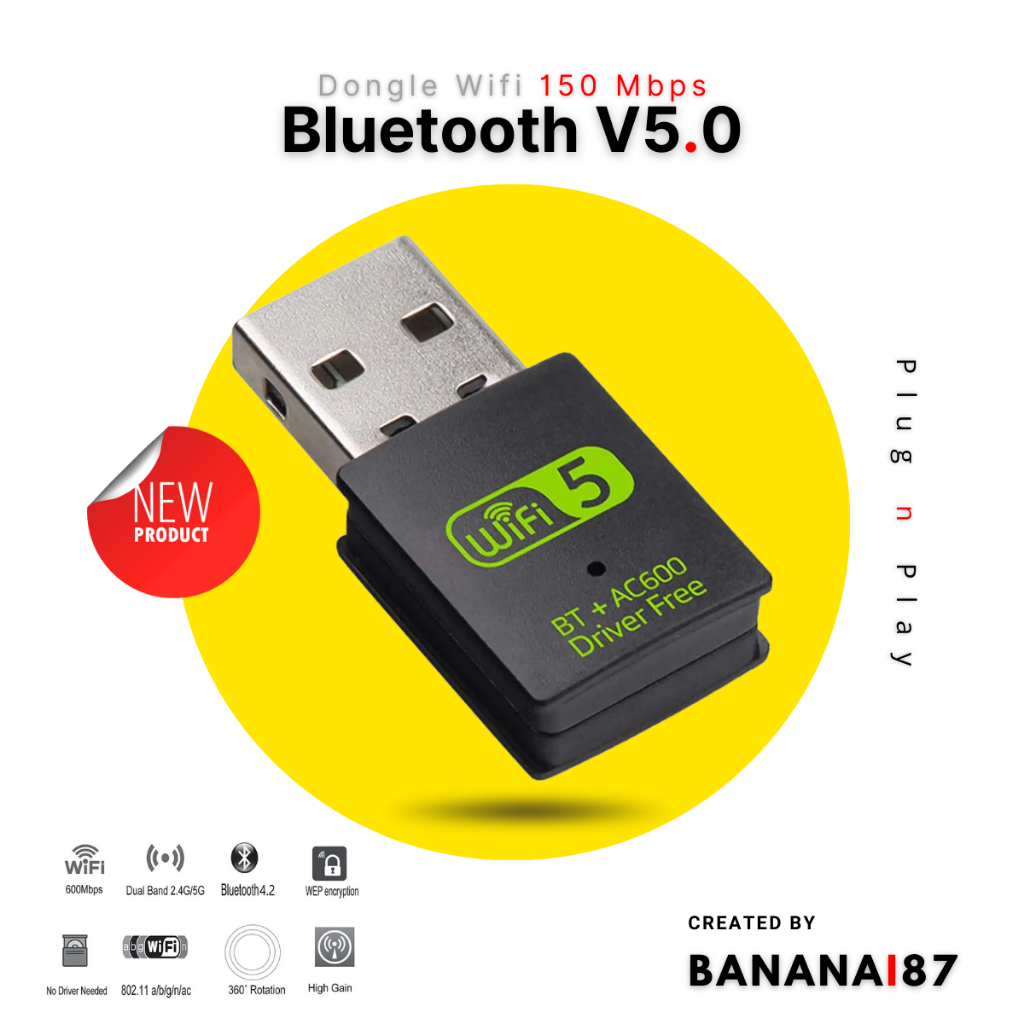 Comfast Dongle Mini USB WiFi Bluetooth V5.0 2in1 Dual Band 802.11AC 600Mbps Plug n Play