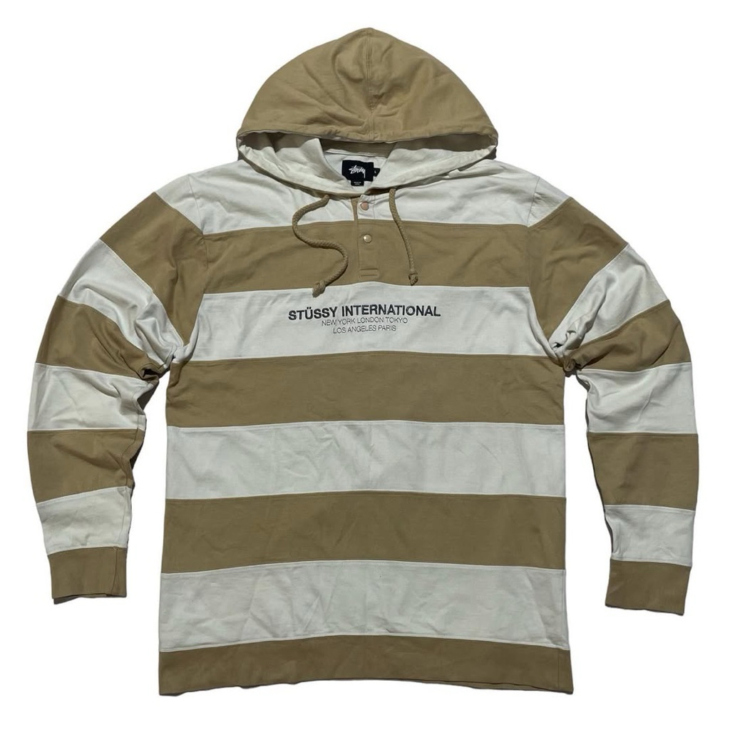 Hoodie Stussy jumper brown international striped rugby size XL