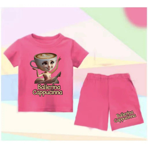 Setelan Anak Untuk 2- 11 Tahun Motif Balerina Gelas / Stelan Kaos Santai / Baju Kaos Anak Lengan Dan