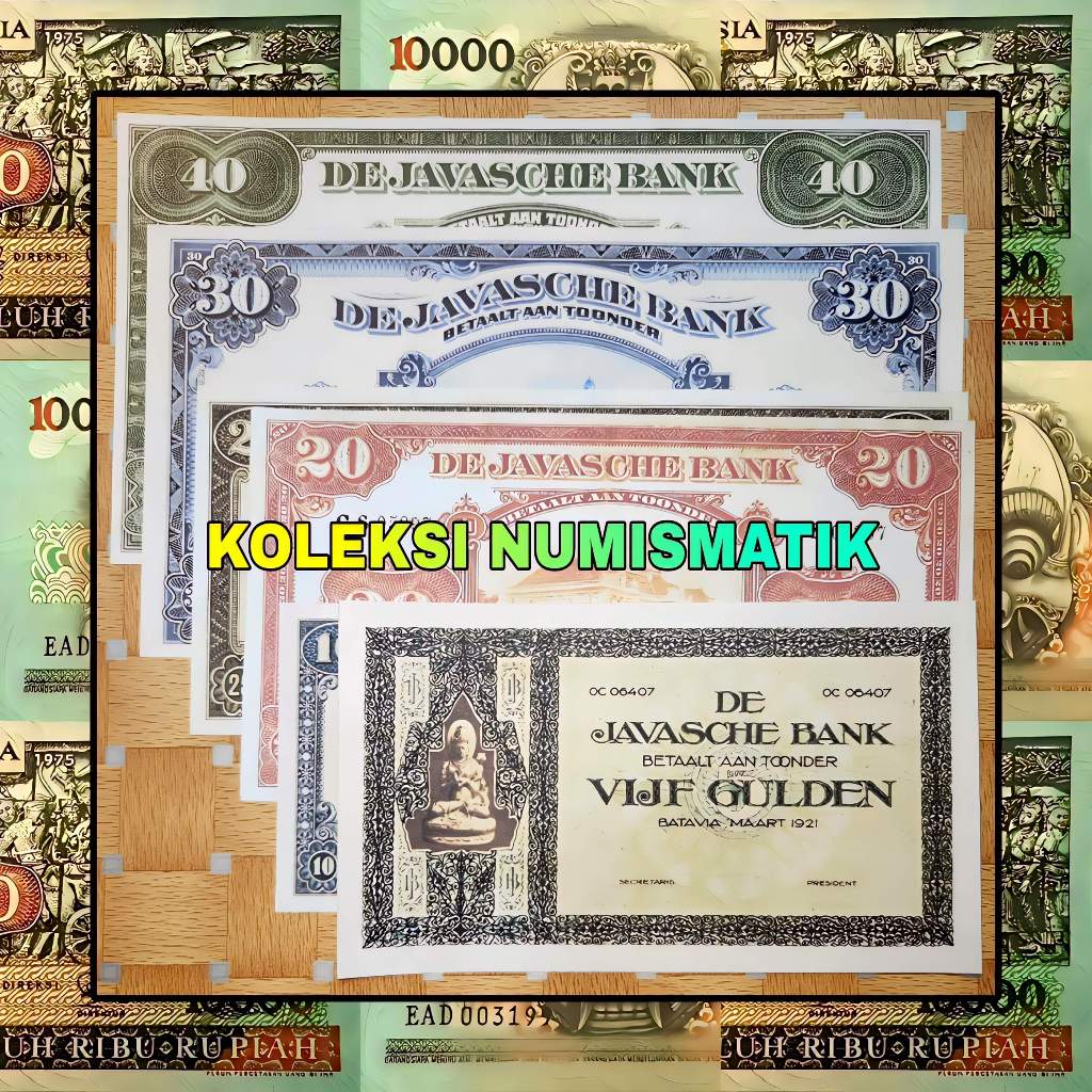 1 SET SOUVENIR REPRO UANG KERTAS KUNO HINDIA BELANDA GULDEN SERI GEDUNG 1919-21