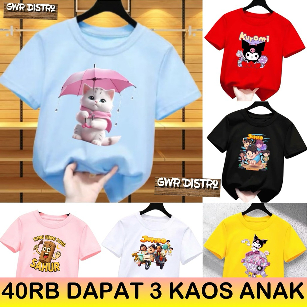 PROMO KAOS ANAK 40RB DAPAT 3 KAOS ANAK ANAK 2-16 Tahun Baju Unisex Perempuan Dan Laki Laki Kekinian 