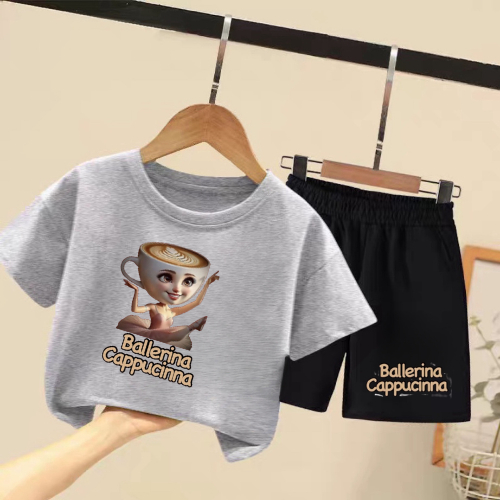 Setelan Anak Untuk 2-11 Tahun Motif Balerina Gelas/Stelan Kaos Santai/Baju Kaos Anak Lengan Dan Cela