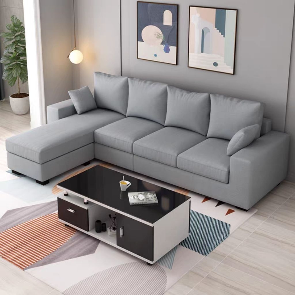 Sofa Dan Meja Tamu Minimalis Hitam Putih Rak & Laci – Meja Sofa Ruang Tamu Estetik Modern