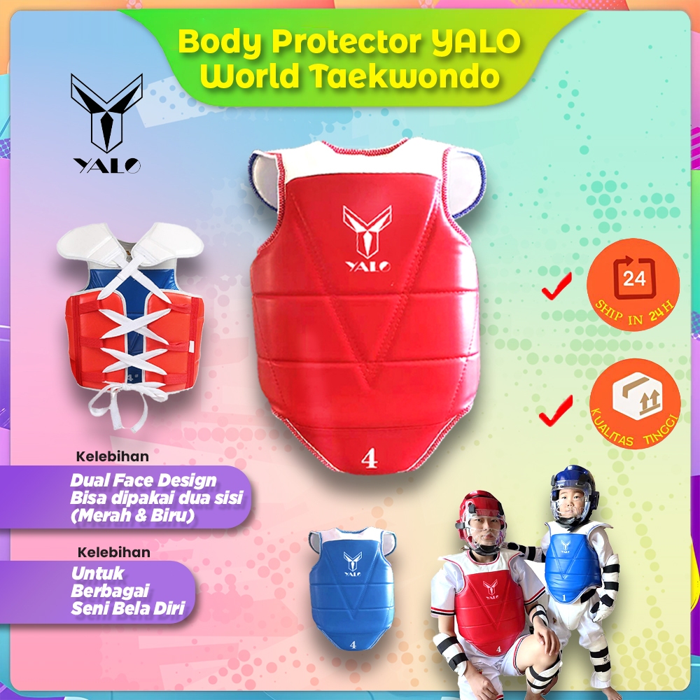 Rompi Pelindung Badan YALO World Taekwondo | Body Protector Karate, Silat, Boxing, MMA, Sparring Ana