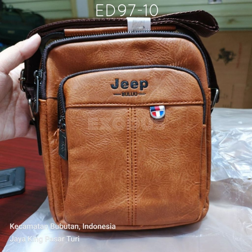 Selempang Kulit Jeep Edmundo Bahan PU Tas Slingbag Pria Import