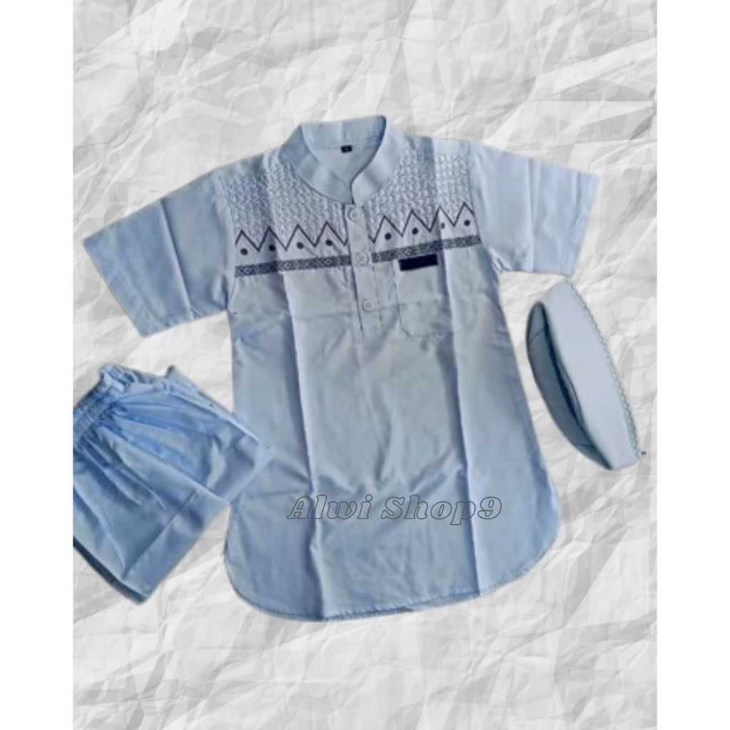 Alwii Shop Baju Koko Anak Lengan Pendek Putih Biru Terbaru