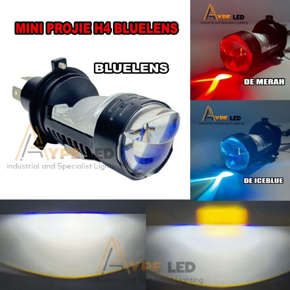 Mini Projie Lampu Utama H4 Bluelens Plus Demon Eyes Kipas Pendingin 55 Watt Universal