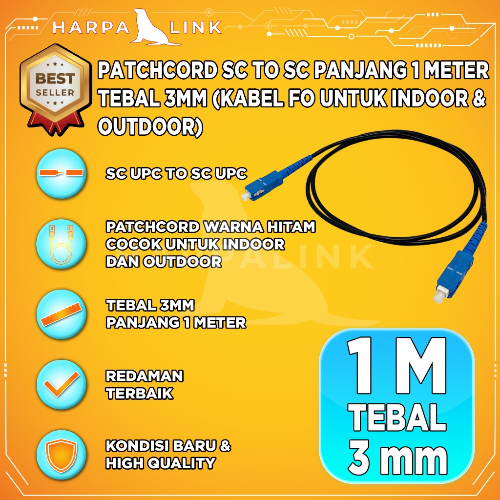 Kabel Patch Cord Outdoor SC UPC - SC UPC 1M 3mm Hitam / Black Patchcord Outdoor SC/UPC - SC/UPC 1M 3